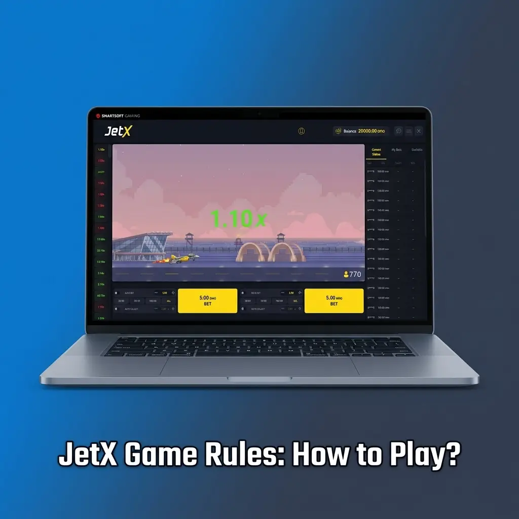 JetX game rules showing a jet taking off with a rising multiplier and cash-out button for betting rounds