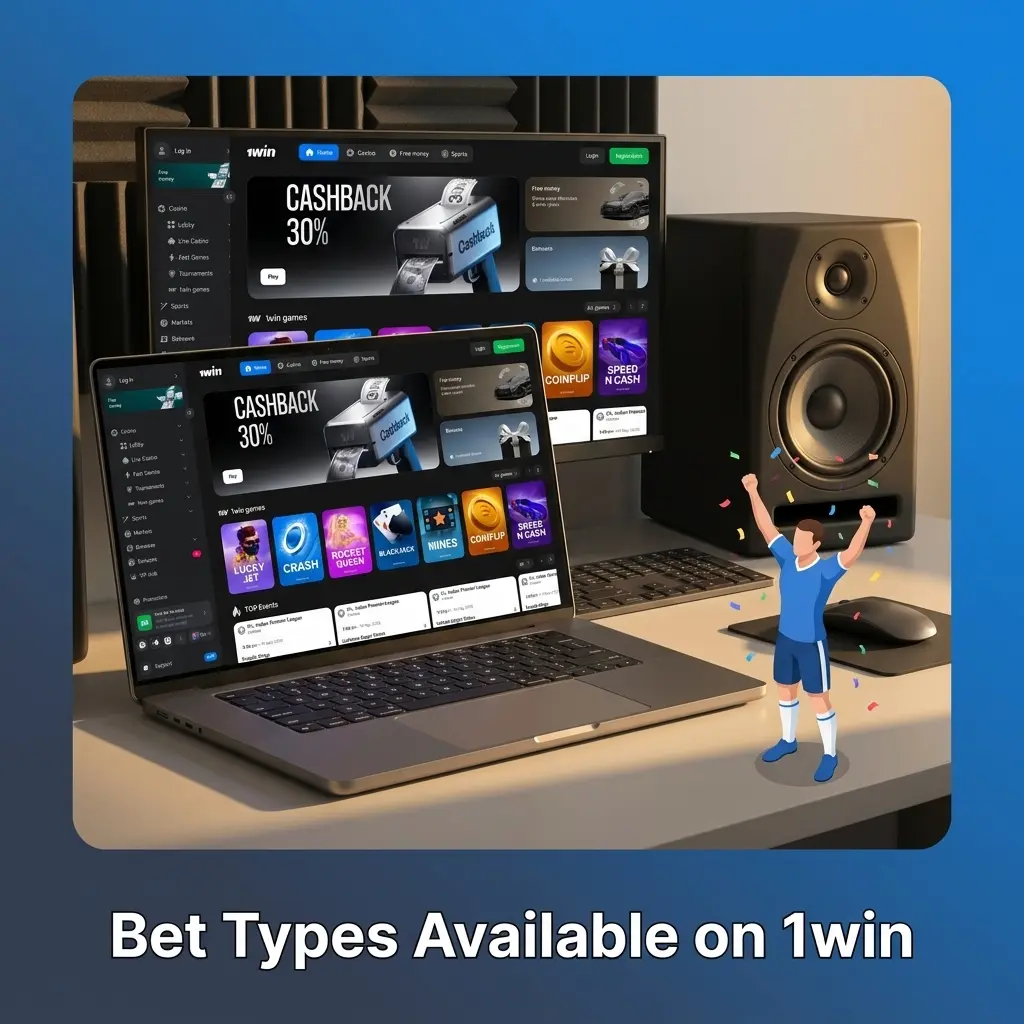 1win bet types including single, express, system, chain, and anti-express options for sports and eSports betting
